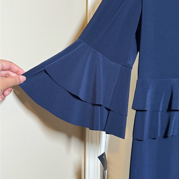 American Living Dark Blue Ruffle Long Sleeve Dress Size 14 - Picture 7 of 9